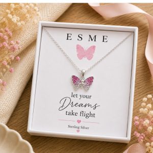 butterfly necklace sterling silver gift for girls personalised name box