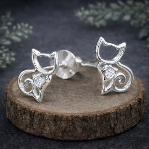 sterling silver cat earrings
