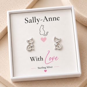 cat kitten stud earrings sterling silver