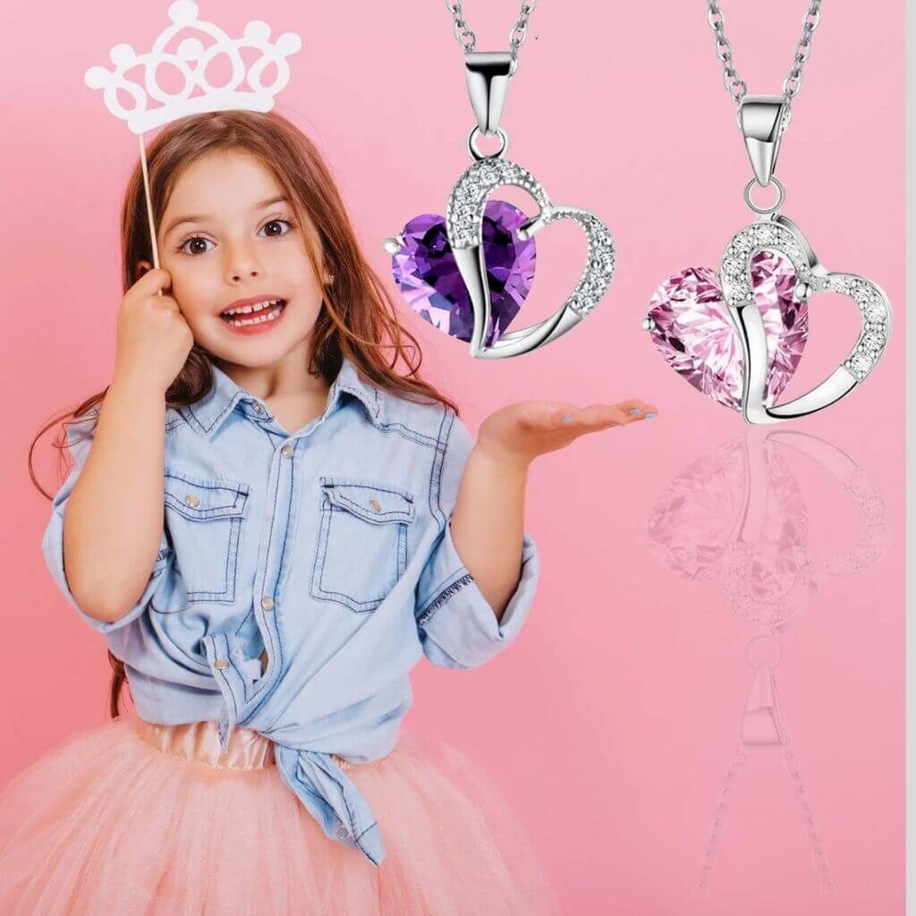 children's heart necklaces gift for age 3 + girls