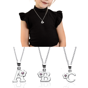 children's initial necklace sterling silver chain metal charm a - z ages 3 - teen