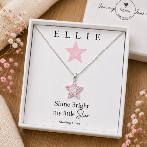 crystal star necklace sterling silver gift for girls personalised name box