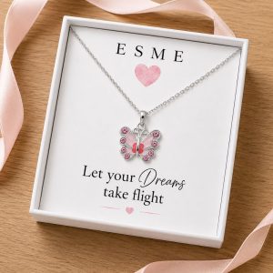 girls butterfly necklace gift for girls personalised name box childrens jewellery