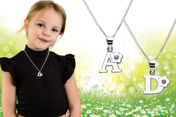 children's initial necklaces a-z sterling silver chains kids jewellery