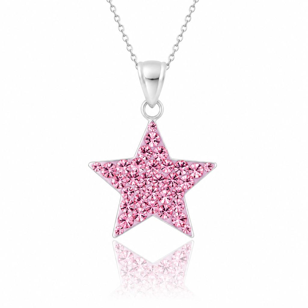 silver star necklace for girls pink crystal