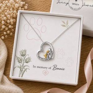 Dog Memorial Necklace Sterling Silver Heart Pendant Keepsake Personalised Rainbow Bridge Gift