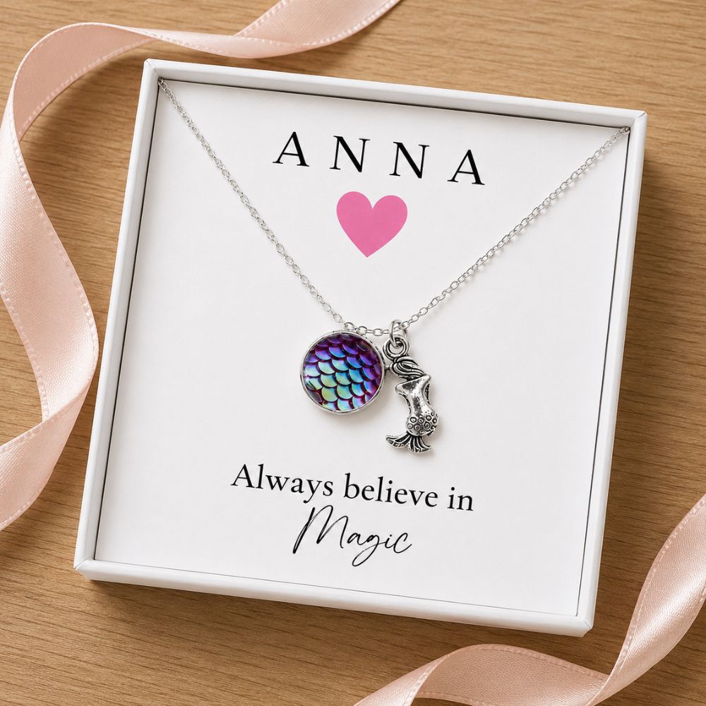 girls mermaid necklace gift for girls personalised name box childrens jewellery