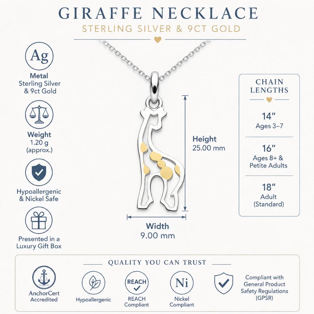 Personalised Giraffe Necklace | Well Done Gift for Her | Sterling Silver & 9ct Gold | Good Luck & Graduation Gift - Image 8