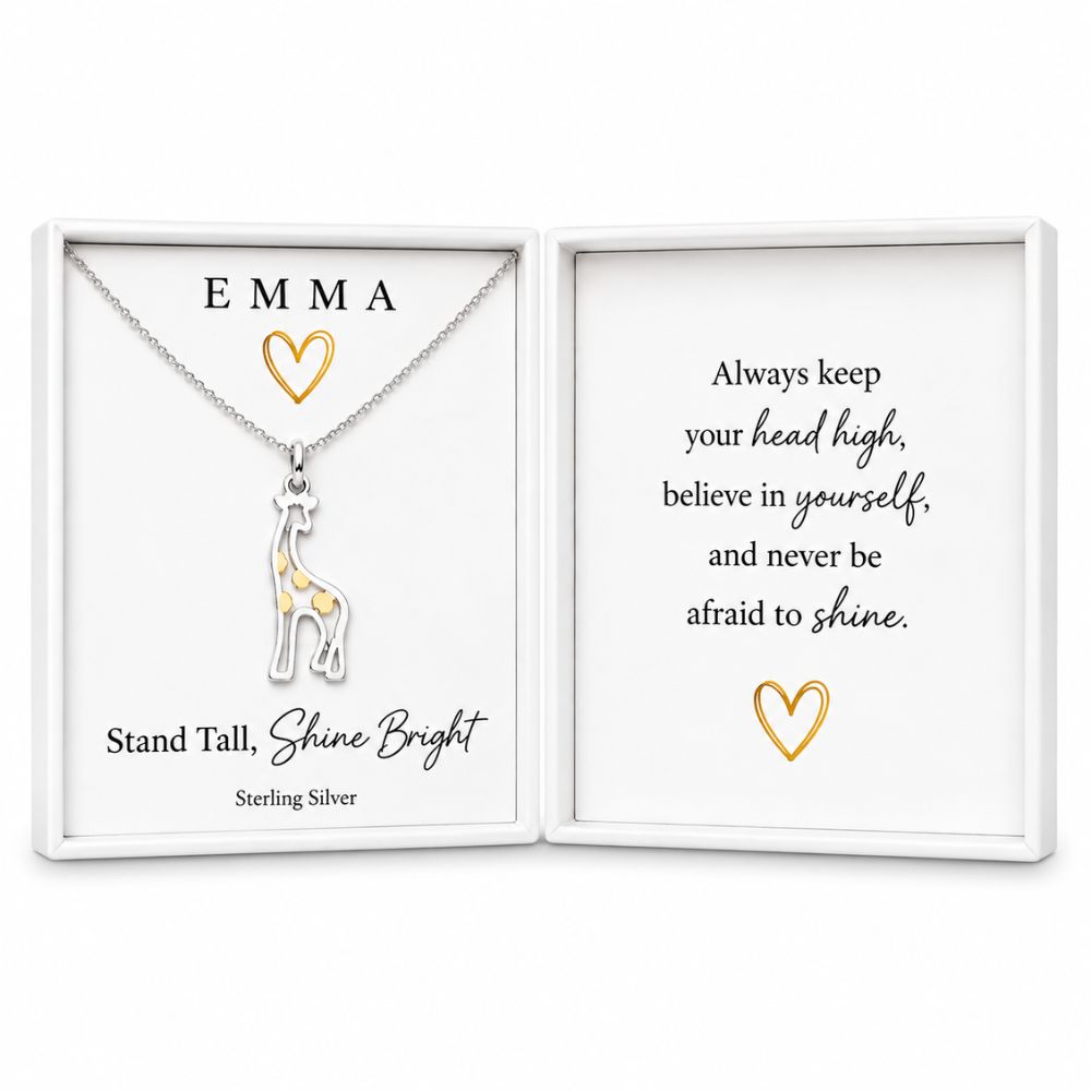 Personalised Giraffe Necklace | Well Done Gift for Her | Sterling Silver & 9ct Gold | Good Luck & Graduation Gift - Image 3