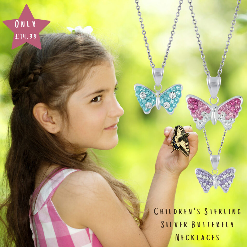 children's necklaces butterfly jewellery for girls sterling silver and crystal