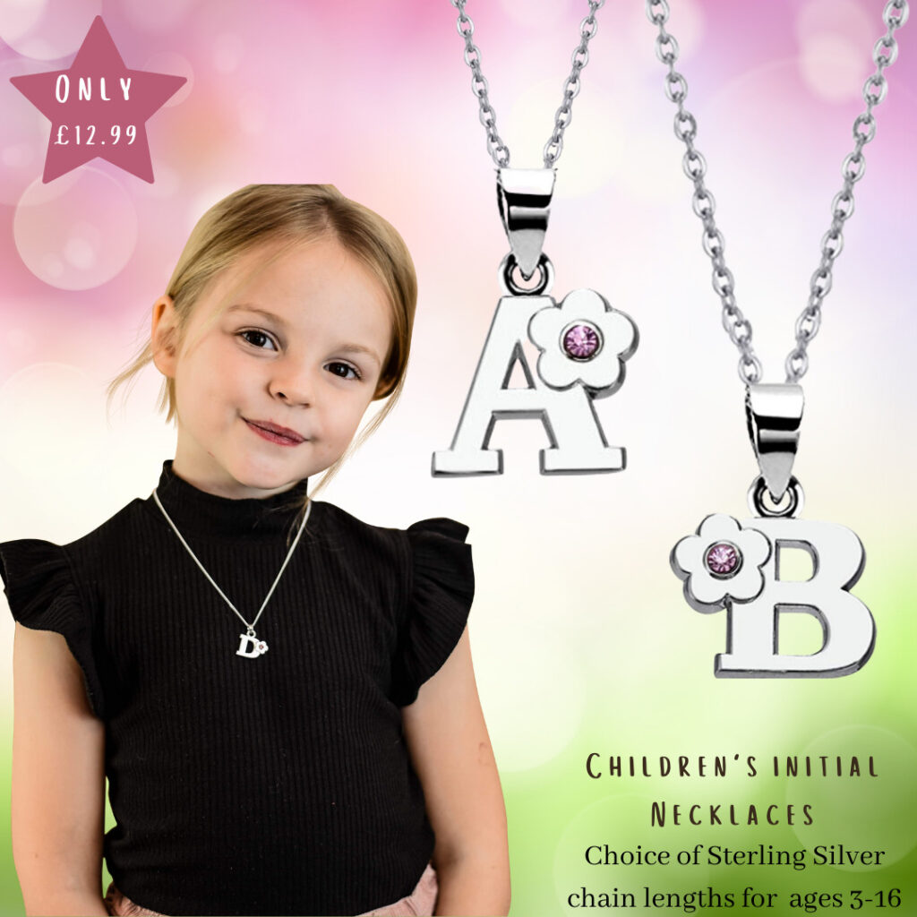 children's necklaces initial jewellery A-Z sterling silver chains