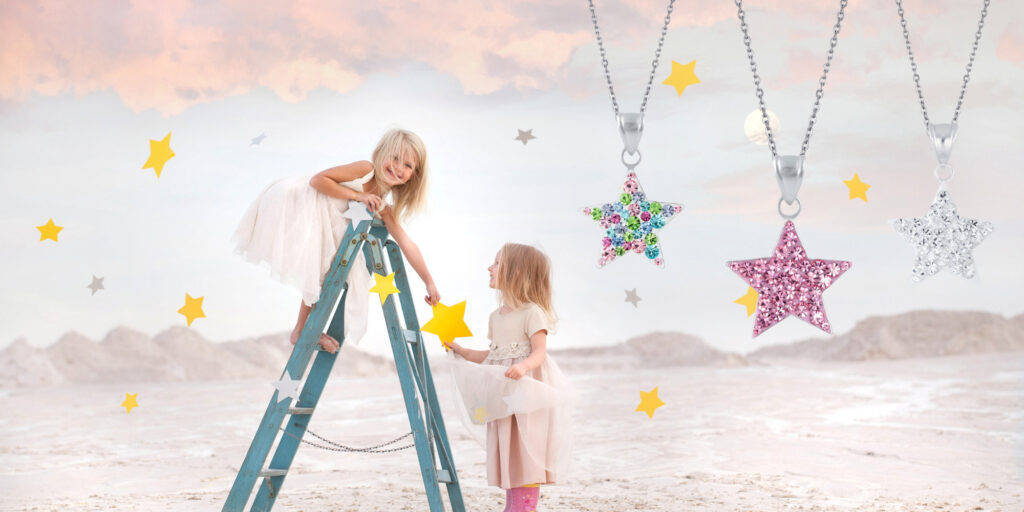 children's star necklace sterling silver jewellery for girls crystal sparkle