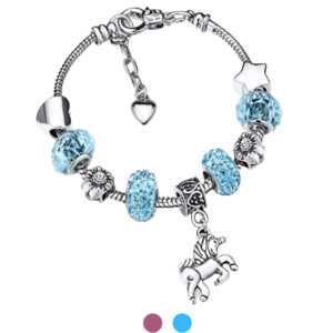 Children's Jewellery unicorn charm bracelet like pandora pink or blue crystals