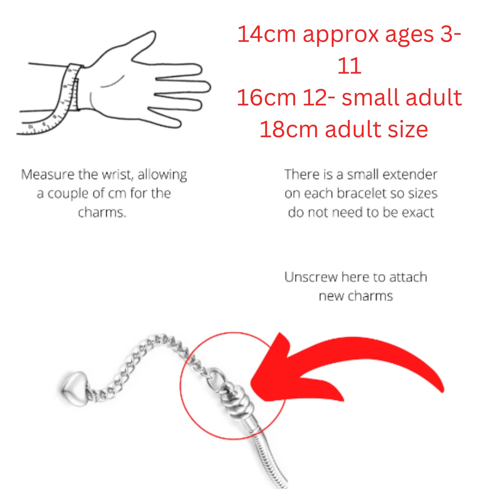 unicorn bracelet size chart