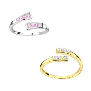 children's sterling silver rings with gold plate and cubic zironia adjustable ages 3-10