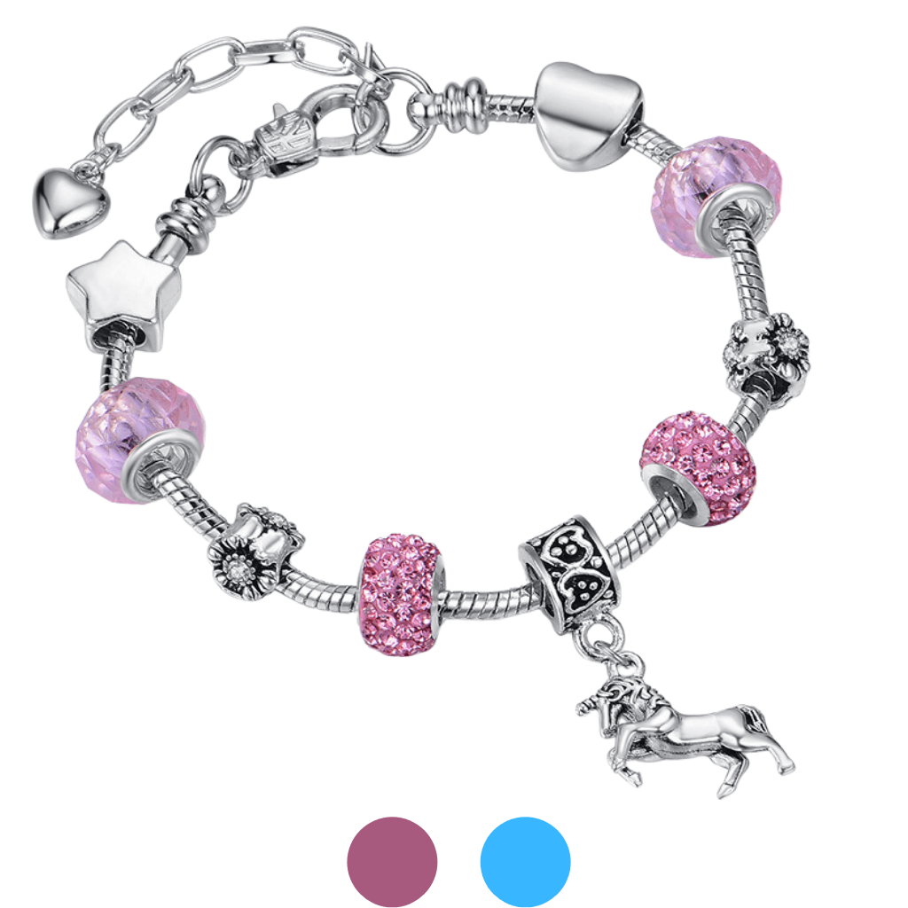 Children's Jewellery unicorn charm bracelet like pandora pink or blue crystals