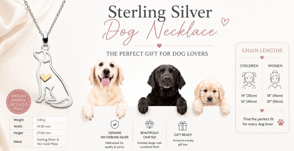 sterling silver and gold dog necklace for women and children