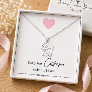 cockapoo doodle dog cavapoo poodle mix necklace sterling silver and gold jewellery for women and girls