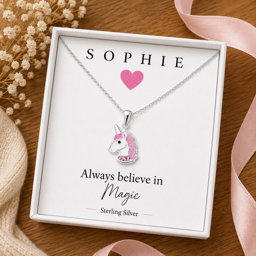 Sterling Silver Unicorn Necklace for Girls Personalised children's unicorn jewellery