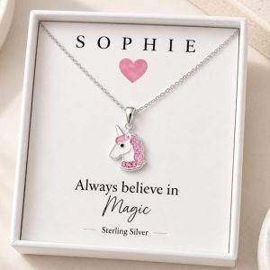 sterling silver unicorn necklace pink