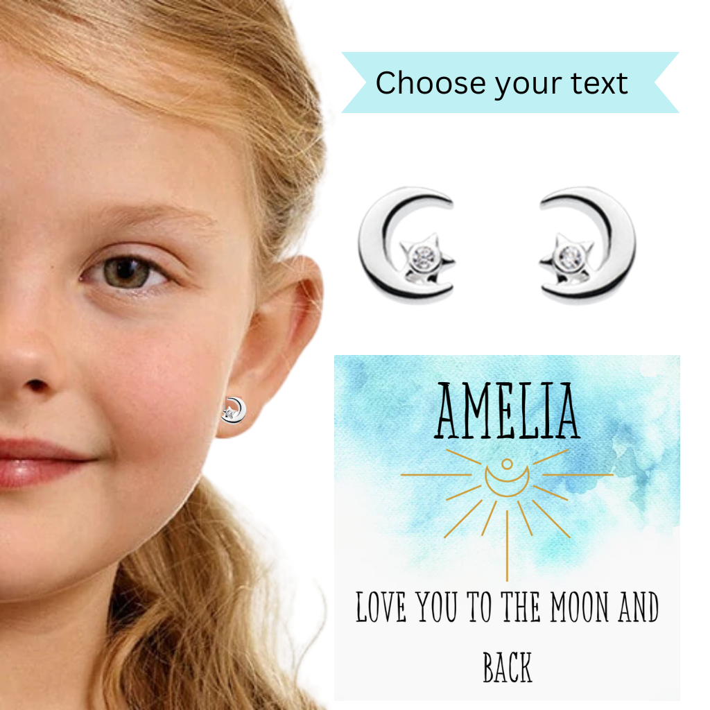 moon star stud earrings sterling silver