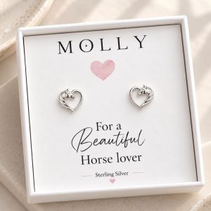 horse heart stud earrings sterling silver name gift jewellery for horse lover