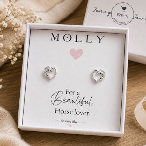 horse heart stud earrings sterling silver name jewellery
