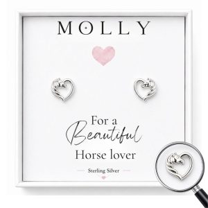 sterling silver horse heart stud earrings