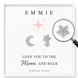 moon and star studs cubic zirconia