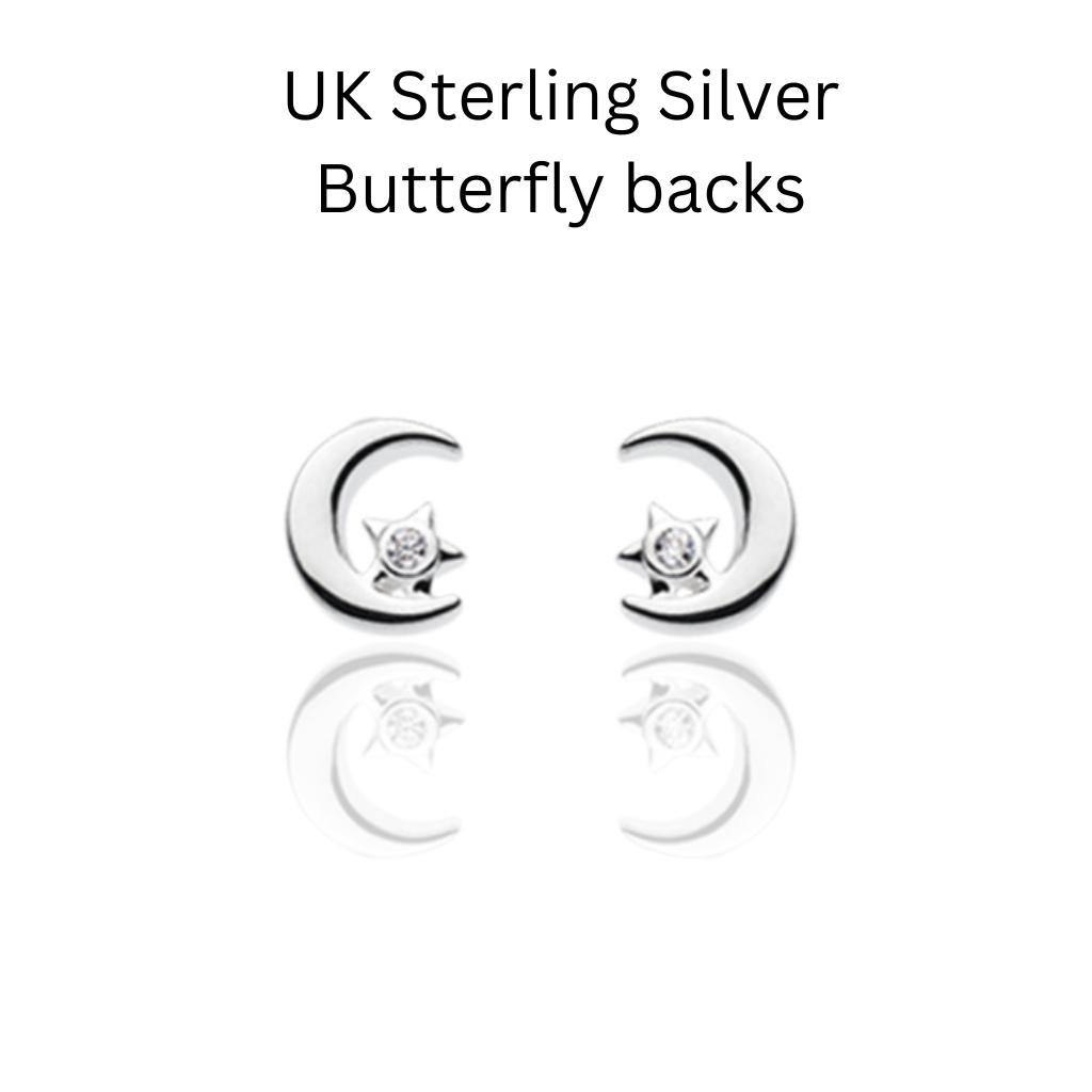 moon star stud earrings sterling silver