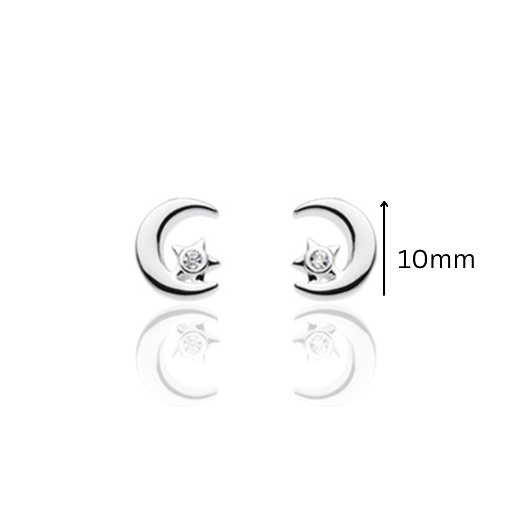 Moon & Star Stud Earrings | Sterling Silver Gift - Image 4