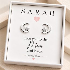 moon stud earrongs love you to the moon and back with name sterling silver