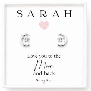Sterling silver moon and star stud earrings love you to the moon and back