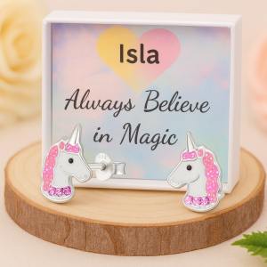 Children's Unicorn Stud Earrings | Sterling Silver | Personalised