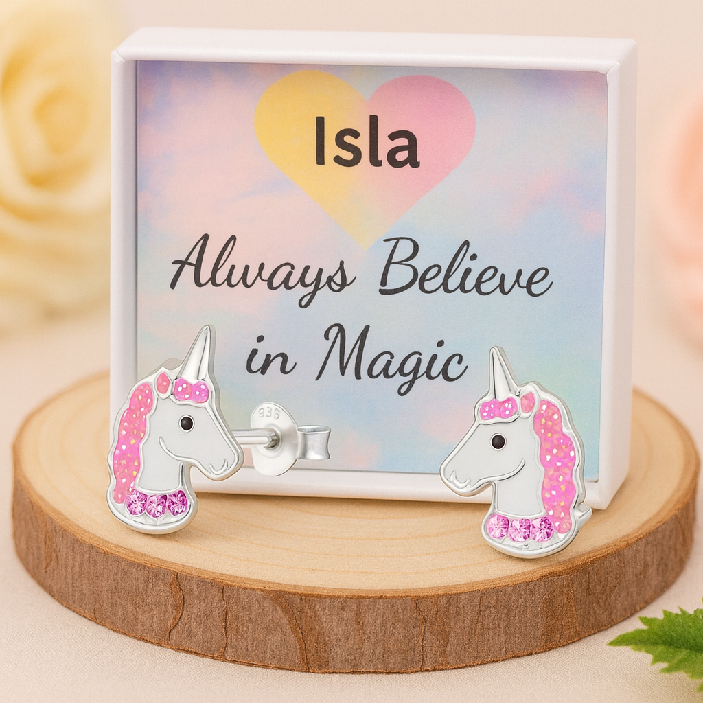 Children's Unicorn Stud Earrings | Sterling Silver | Personalised