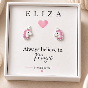 Sterling Silver Girls Unicorn Stud Earrings | Personalised Gift for children