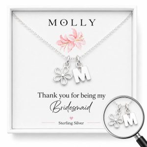 bridesmaid initial and flower necklace