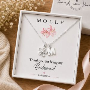 Personalised Bridesmaid & Flower Girl Initial Necklace – Sterling Silver Wedding Gift