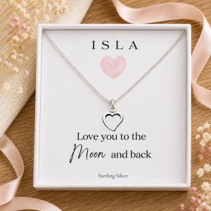 heart necklace sterling silver gift for girls personalised name box