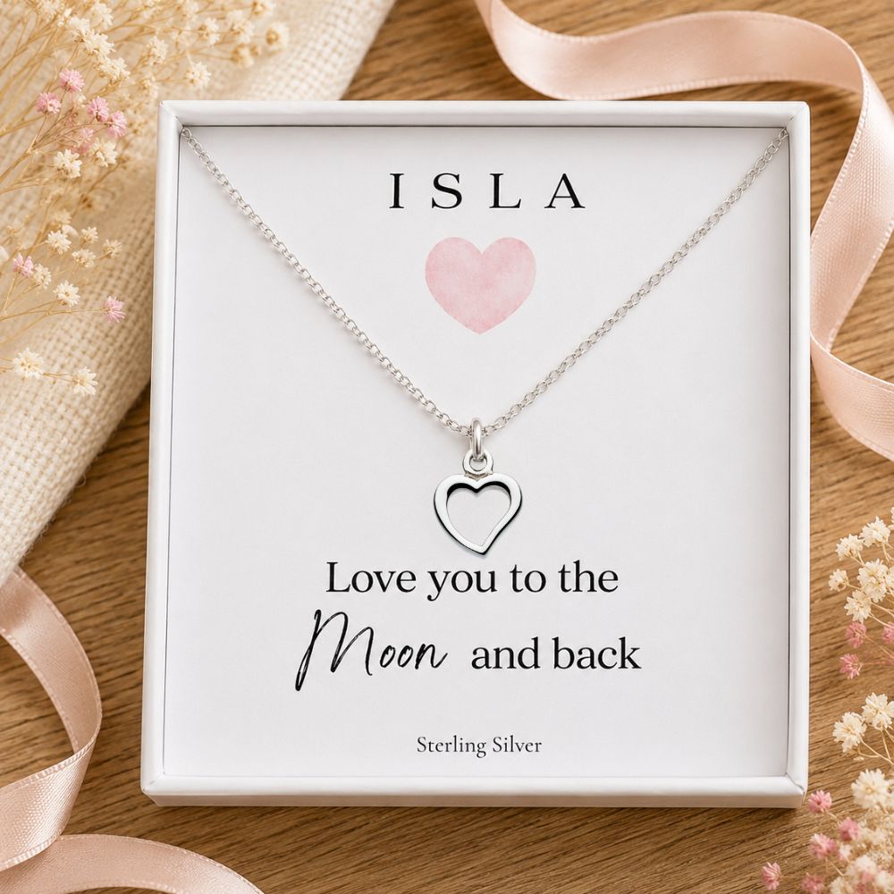 heart necklace sterling silver gift for girls personalised name box