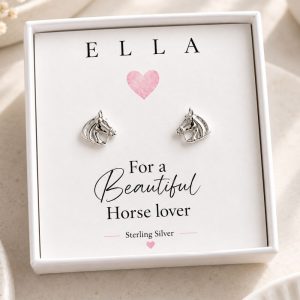 horse stud earrings sterling silver name gift jewellery for horse lover