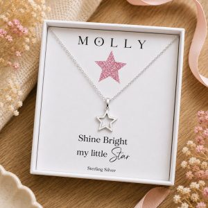 star necklace sterling silver gift for girls personalised name box