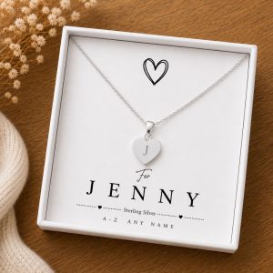 Sterling Silver Heart Initial Necklace Personalised Name Jewellery for Women, Girls