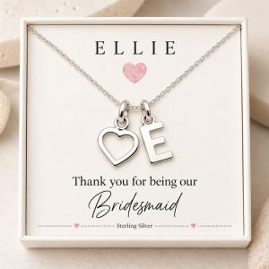 bridesmaid flower girl charm necklace initial heart personalised name