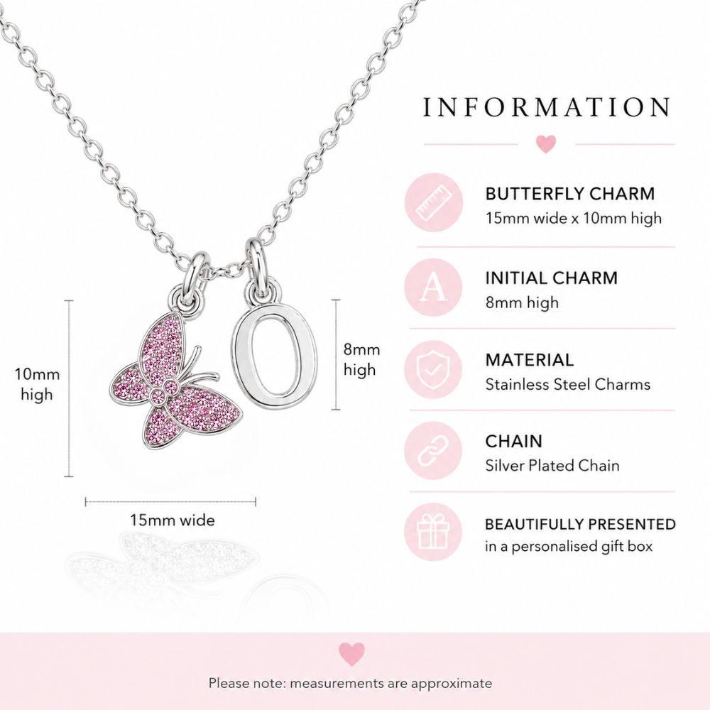 children's butterfly and initial letter necklace gift for girls custom message