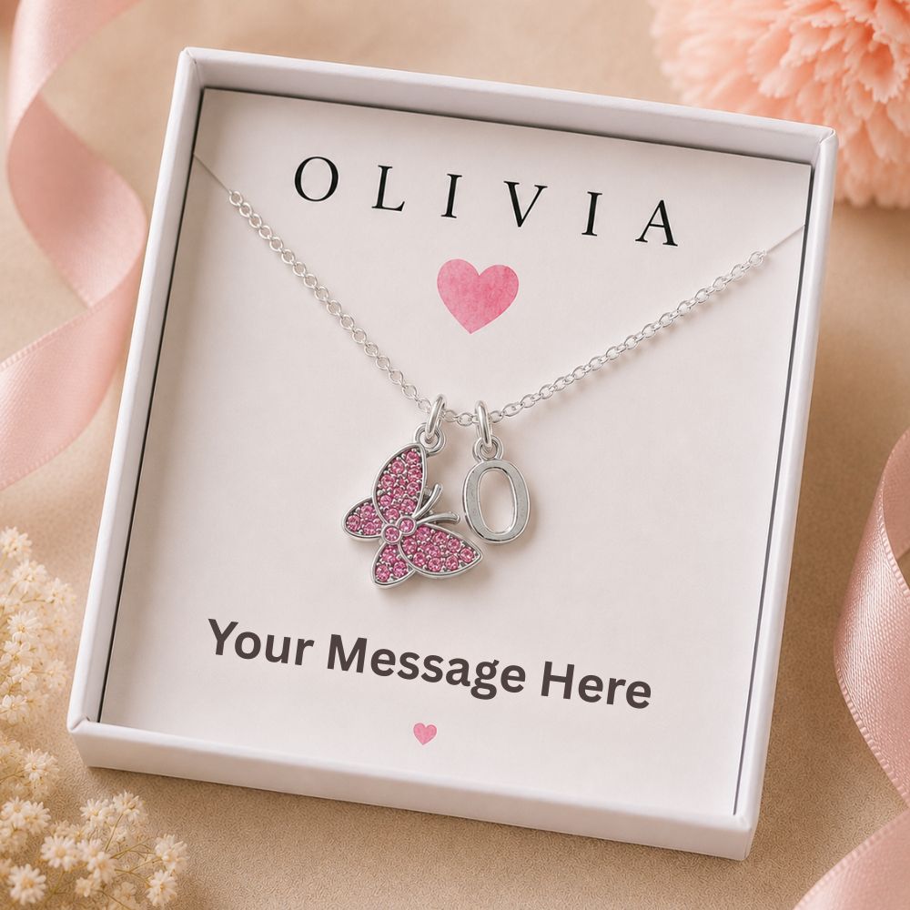 children's butterfly and initial letter necklace gift for girls custom message