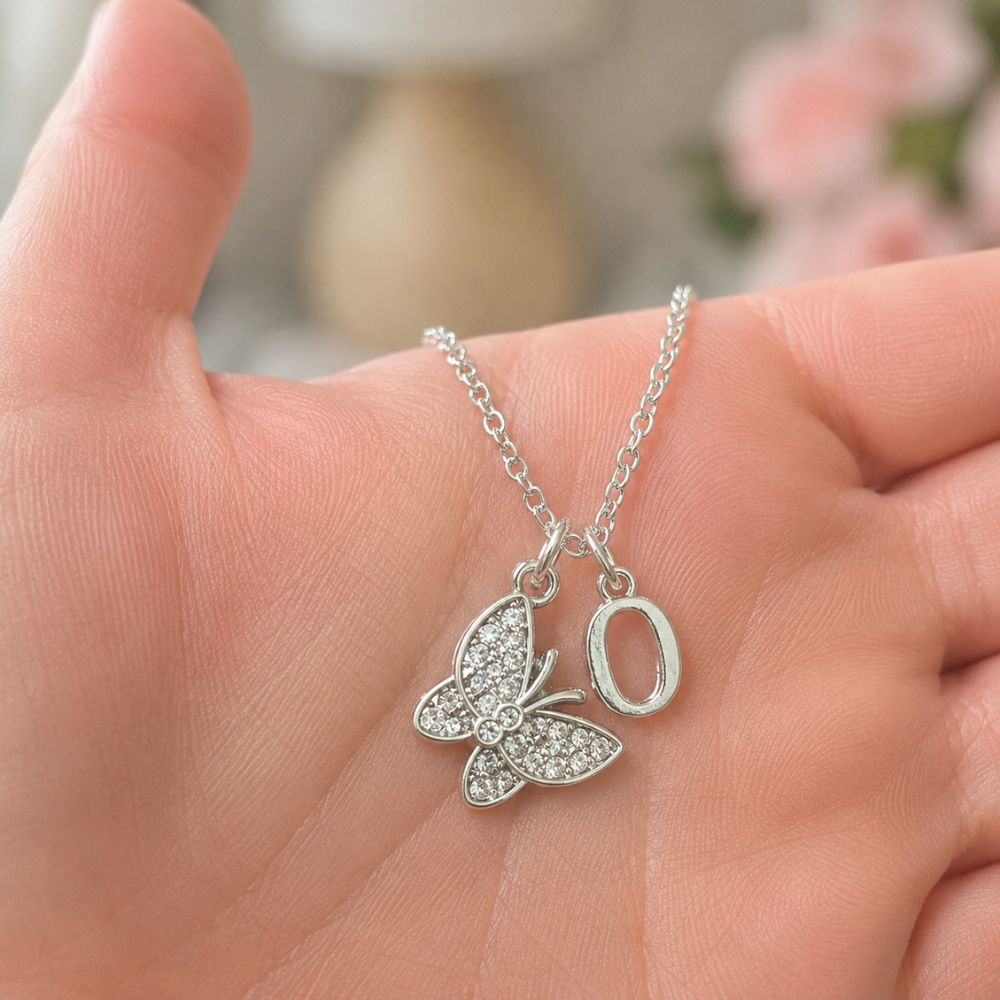 children's butterfly and initial letter necklace gift for girls custom message