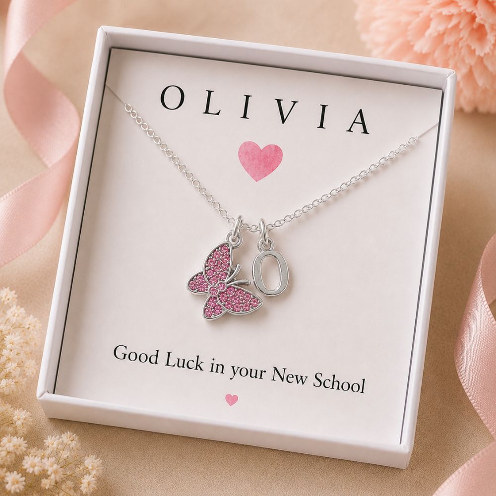 Personalised Butterfly Initial Necklace | Girls Jewellery Gift - Image 2