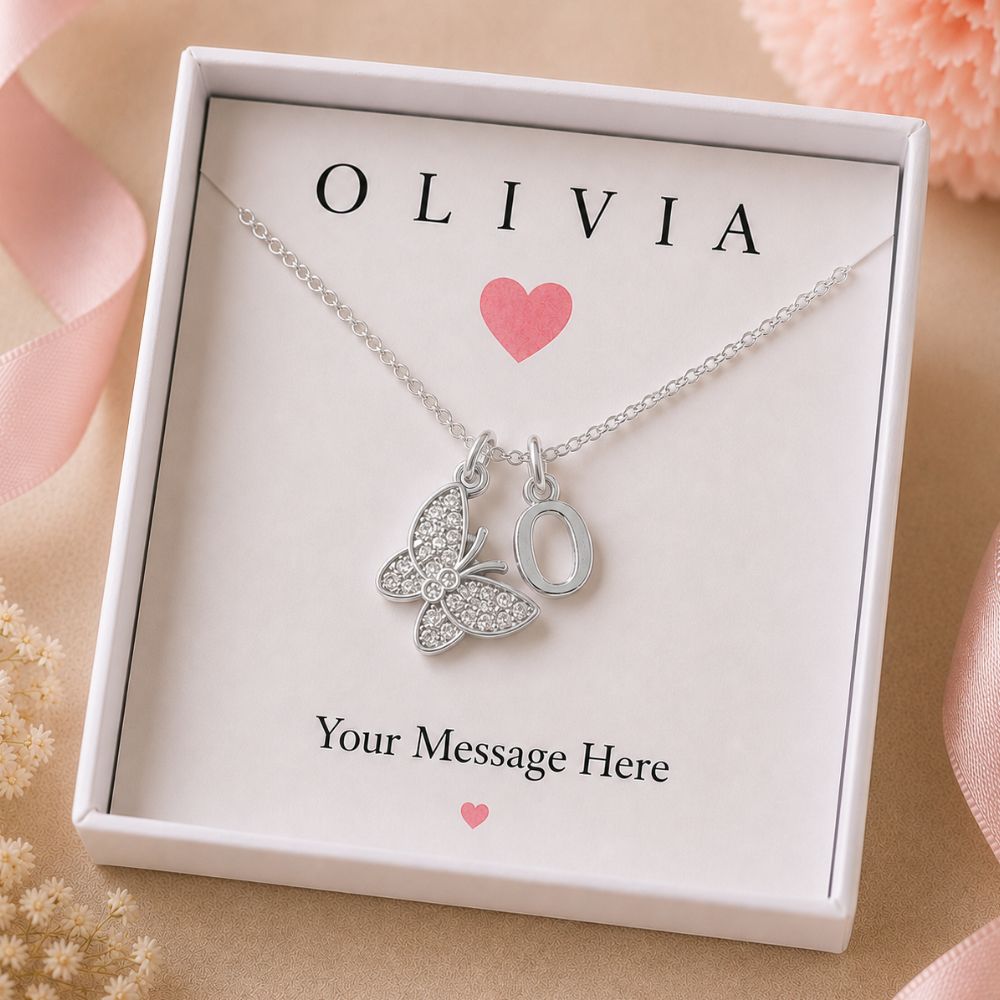 children's butterfly and initial letter necklace gift for girls custom message