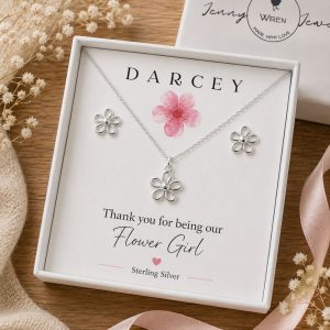 flower girls bridesmaid jewellery set sterling silver necklace earrings bridesmaid